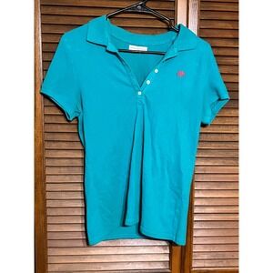 Aeropostale A87 Womens Polo Shirt Large Teal Short Sleeve Casual Top